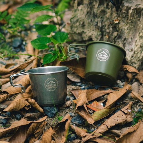 Thous Winds 2pcs Stainless Steel Camping Sierra Cup 350ml, Olive-green