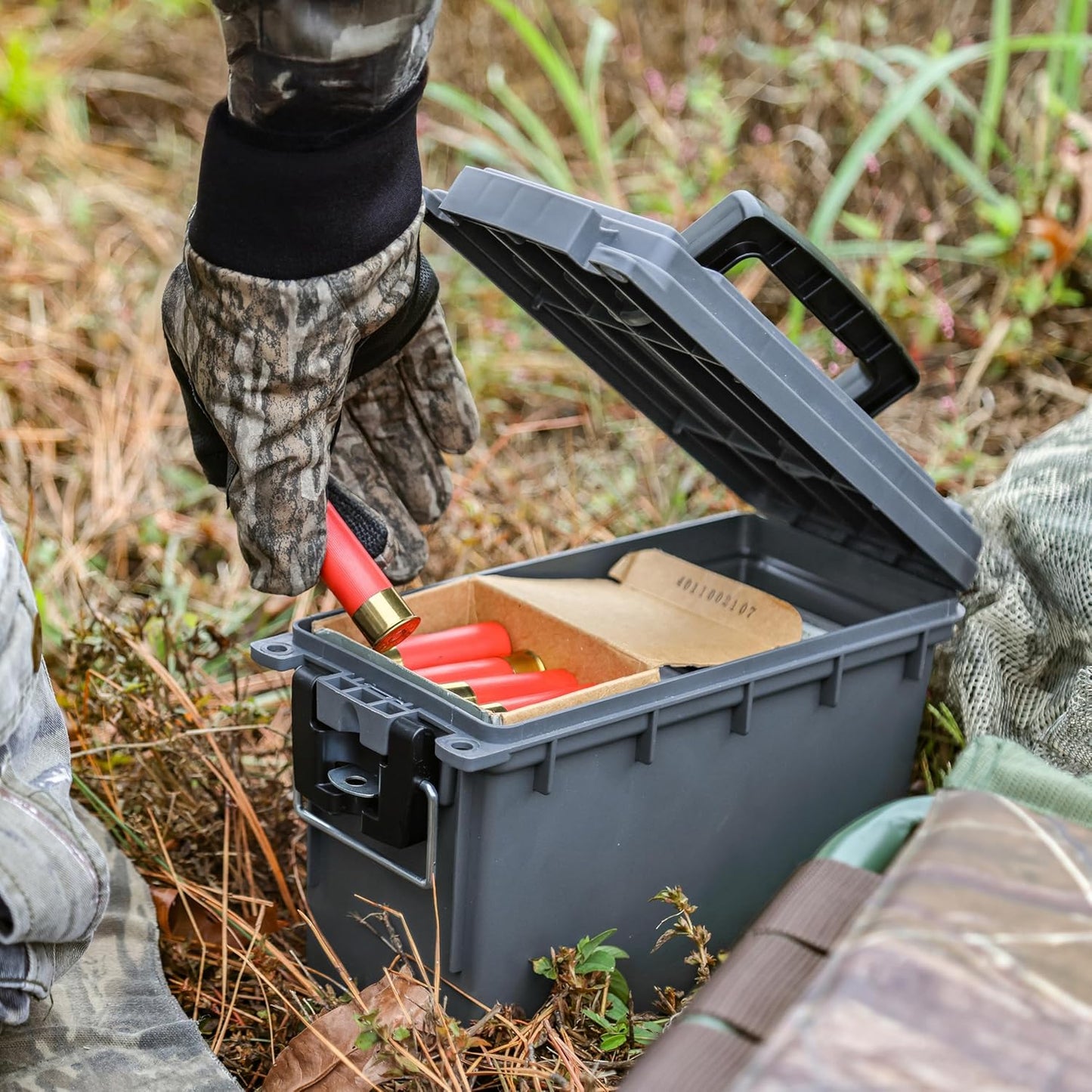 Sheffield 12629 Ammo Storage Box, Stackable .30 Cal Field Boxes, Water and Dust Resistant, Lockable Storage Box with Handle, Secures Hunting Gear, Supplies, and Bullets, Made in USA, Black, 1-Pack