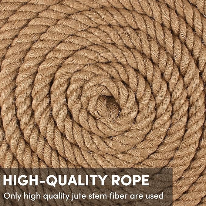 Twisted Manila Rope 3/4 in x 100 feet Natural Hemp Rope for Docks Railing Nautical Landscaping Crafts Tug of War Marine Tie-Downs Hammock Home Decorating, DIY Projects