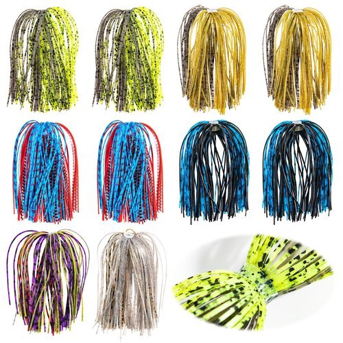 UNYLE Silicone Jig Skirts, 10 Bundles Bass Fishing Jigs Spinnerbait Skirts Replacement, Fishing Lure Skirt for Squid Jig Spoon Blade Buzzbaits Spinner Bait