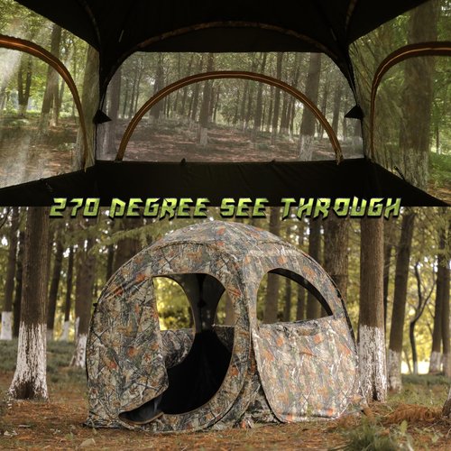 Lenotos Pop-Up Hunting Ground Blind with 270° See Through, Lightweight 1-2 Person Hunting Blind with Carrying Bag, 4-Panel Spring Steel, for Deer, Turkey Duck Hunting, Bow Hunting