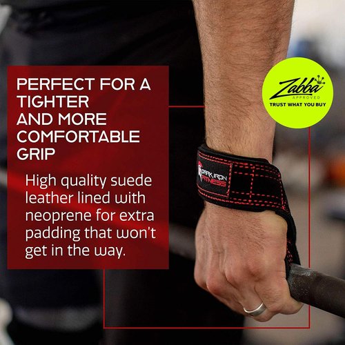 Dark Iron Fitness Weightlifting Leather Suede Lifting Wrist Straps Bundle for Men and Women Wraps Weight for a Heavy Powerlifting Grip Hooks with Padded Support