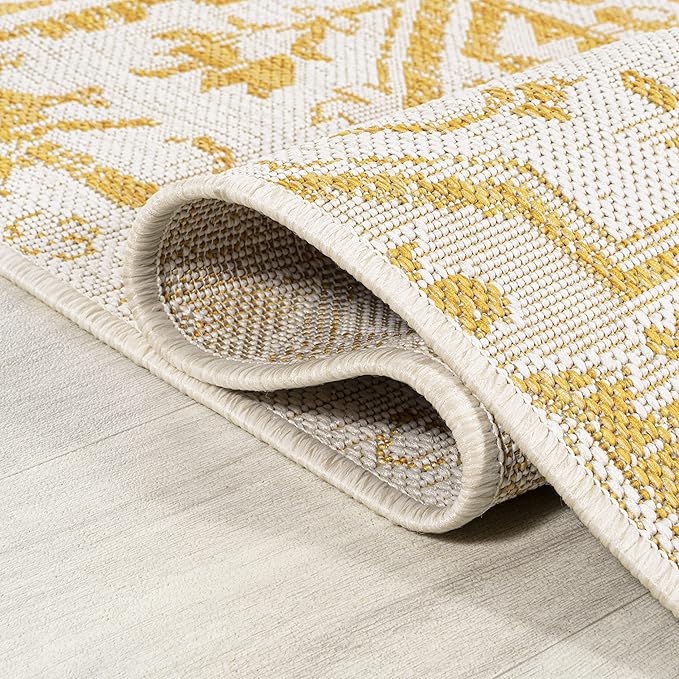 JONATHAN Y SMB105H-4 Estrella Bohemian Medallion Textured Weave Indoor Outdoor Area-Rug, Coastal Traditional Easy-Cleaning,Bedroom,Kitchen,Backyard,Patio,Non Shedding, 4 X 6, Cream/Yellow