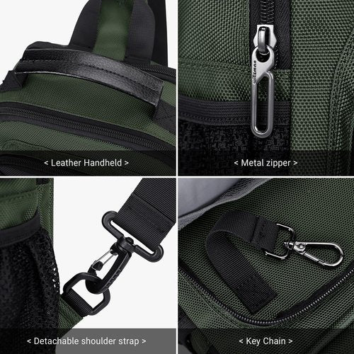 WITZMAN Sling Bag for Men Convertible Travel Sling Backpack USB Charging Port Lightweight Crossbody Bags Casual Daypack（B698 Army Green）
