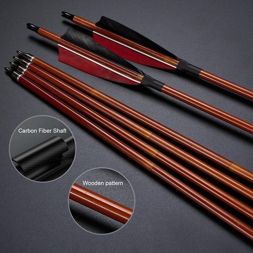 TOPARCHERY Premium 30" Carbon Hunting Arrows with 4" Real Turkey Feathers Fletching and Removable Tips - 500 Spine Practice Target Arrows for Compound & Recurve Bow Long Bow -12Pcs (Brown Shaft)