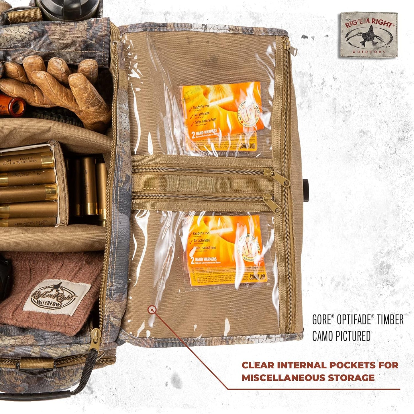 Rig'Em Right Waterfowl Shell Shocker XLT Duck Hunting Blind Bag with Molded Ammo Compartments, Sunglasses Case, Drink Holder and More (Gore Optifade March Camo)
