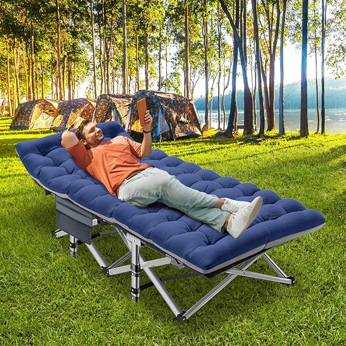 ABORON 2 Pack Folding Camping Cot W/Mat for Adults, Heavy Duty Outdoor Bed with Carry Bag,1200 D Layer Oxford Travel Camp Cots