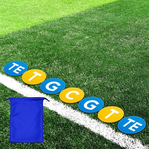 Fuyoooo 7 Pcs Football Lineman Split Marker Players Floor Spot Markers Playing Field Marking Equipment Alignment Offensive Defensive Positions Dots for Drills and Training Teaching Classroom, 6 Inch