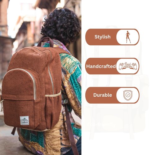 TruHemp Classic Hemp Backpack, Brown – Stylish & Durable Backpack, Comfortable Adjustable Straps, Multiple Compartments, Ideal for Travel, Hiking & Daily Use