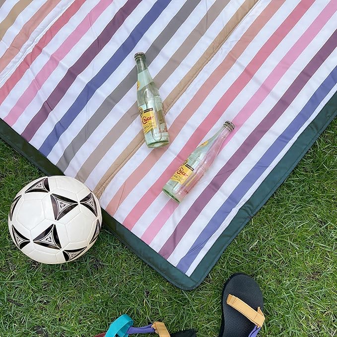 Little Unicorn 5'x7' Outdoor Family Picnic & Beach Blanket | Durable & Water-Resistant Fabric | Compact Fold & Easily Wipes Clean | Zipper Pocket (Chroma Rugby Stripe)
