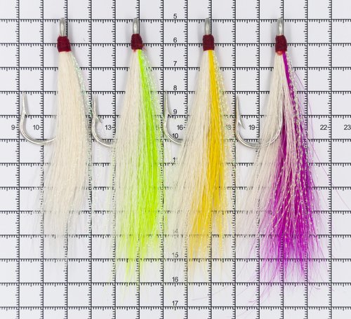 Xubbwov Bucktail Teaser Saltwater Fluke Rig Skirt Fishing Jig Hooks 8 pcs 4 Color