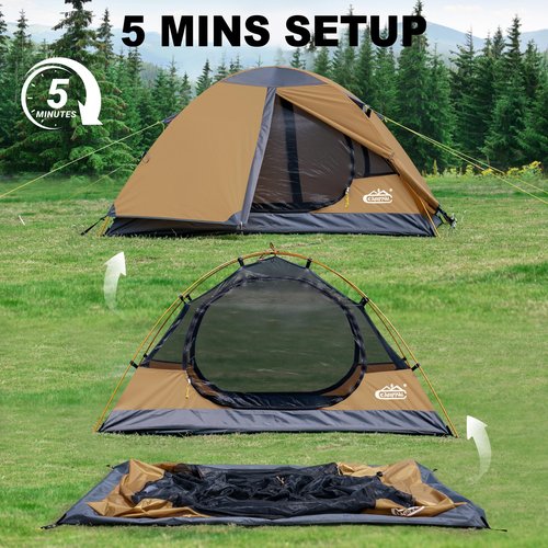 2 Person Backpacking Tent, Waterproof Windproof Two Person Tent, Lightweight Easy Setup 2 Man Tent for Camping, Hiking, Biking, Cycling, Motorbiking, Mountaineering - Khaki