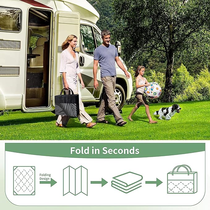 GENIMO Outdoor Rug 6' x 9' Waterproof for Patios Clearance, Reversible Outdoor Plastic Straw Camping Rug Carpet, Large Area Rugs Mats for RV, Camper, Deck, Balcony, Porch, Beach, Picnic, Black&Grey