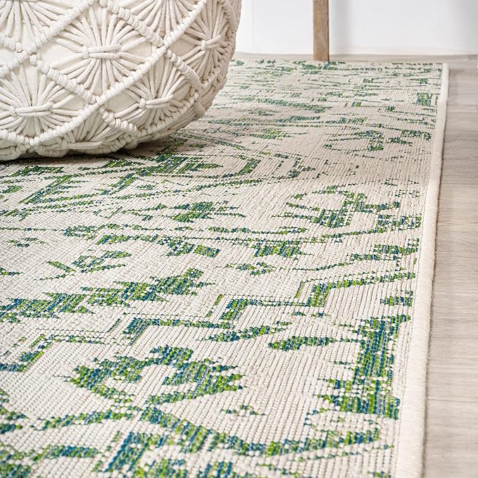 JONATHAN Y SMB105G-5SQ Estrella Bohemian Medallion Textured Weave Indoor Outdoor Area Rug, Coastal Traditional Transitional Easy Cleaning,Bedroom,Kitchen,Backyard,Patio, Green/Cream, 5' Square