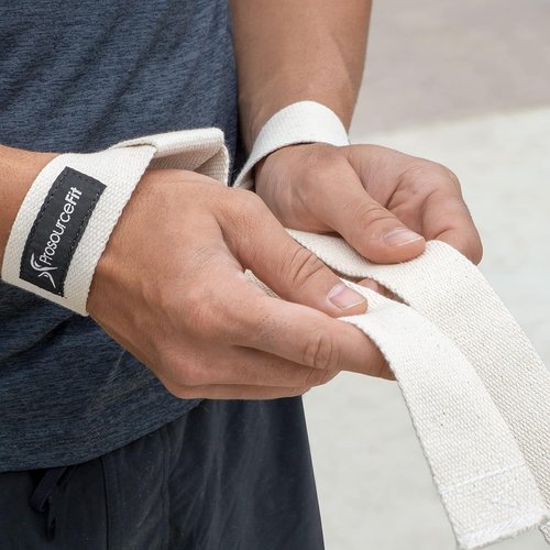 Adjustable Weight Lifting Straps for Men & Women - Enhanced Grip Cotton Straps, Beige