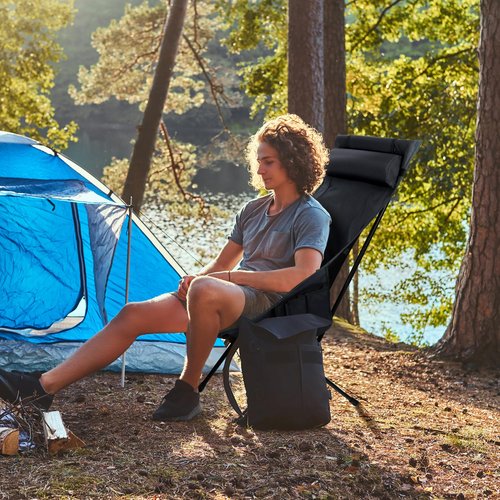 diwaite Portable High Back Camping Chair, Support Heavy Duty 440 lbs, Compact Folding Backpacking Chair with Detachable Pillow for Camp, Hiking, Backpacking(Black)