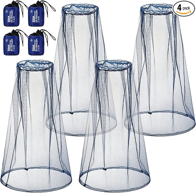 Hestya 4 Pack Mosquito Face Mesh Net Protecting Net for Outdoor Hiking Camping Climbing Mosquito Fly Insects Preventing (Blue)
