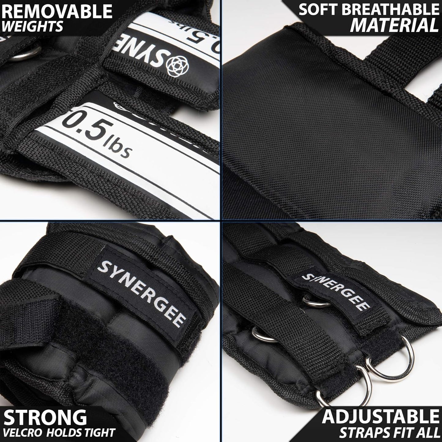 Synergee Comfort Fit Adjustable Ankle/Wrist Weights (Set of 2). Available in 5lb, 10lb & 20lbs. One Size Fits All.