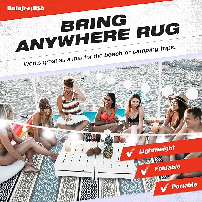 BalajeesUSA Outdoor Plastic Patio Rugs – 9x12, Grey, Teal Durable and Affordable Multipurpose Woven Plastic Straw All-Weather and Waterproof Rug Reversible Camper Mats Large rv mats Outdoor