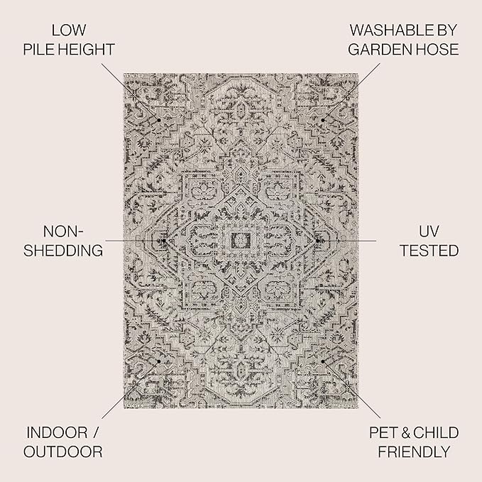 JONATHAN Y SMB105D-5 Estrella Bohemian Medallion Textured Weave Indoor/Outdoor Black/Gray 5 ft. x 8 ft. Area-Rug, Coastal,Easy-Cleaning,HighTraffic,LivingRoom,Backyard, Non Shedding