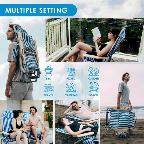 Camphor Designs Low Profile Reclining Beach Chair for Adults Supports 300lbs| Oversized Backpack Beach Chair with 5 Adjustable Positions for Outdoor Concert Travel Festival Camping