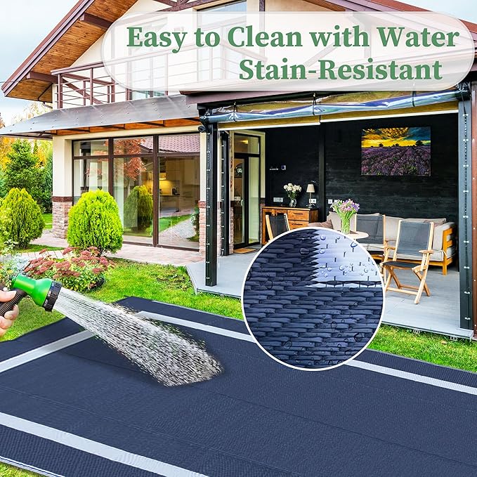 Ogrmar 6x9 FT Reversible Mats, Outdoor Rug for Patio Clearance, Waterproof Carpet, Plastic Straw Rug for Indoor Outdoor, Floor Mat&Rug for RV Porch Camping Backyard Deck Balcony Beach Trailer (Blue)