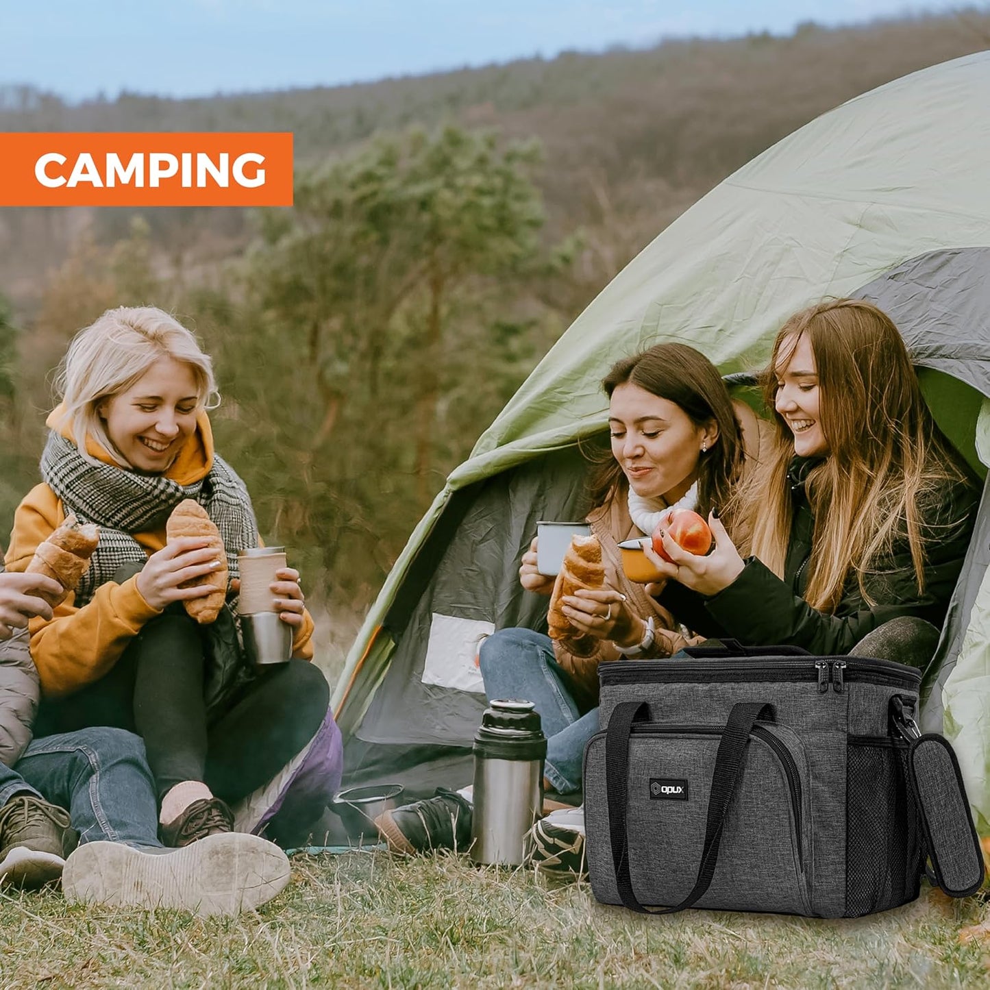 OPUX Soft Cooler Bag, Insulated Collapsible Lunch Cooler Bag for Men Work Camping Beach Travel, Portable Soft Sided Leakproof Waterproof Large Lunch Bag Box with Shoulder Strap 18 Cans, Heather Navy