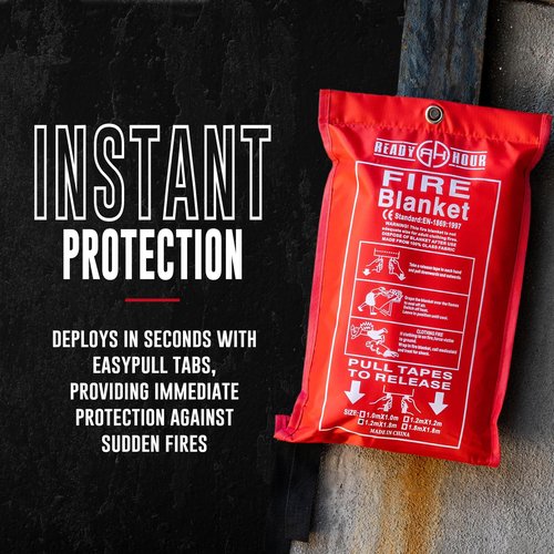Ready Hour Fire Blanket, Large Fire Blanket (47.2 x 70.8 Inches), Fire Blanket for Kitchen, Fire Blanket for Home, Emergency Fire Blanket, Emergency Kit Essentials, Emergency Kit Items, Fire Safety