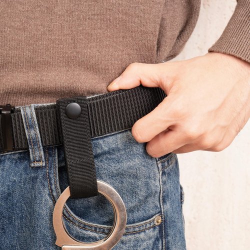 Police Handcuff Holder for Duty Belt, Snap Closure Hand Cuff Holder, Quick Release Clip Hook for Handcuffs Law Enforcemen, Heavy Duty Nylon Handcuff Strap Holder fits 1.75"/ 2"/2.25" Tactical Belt (1)