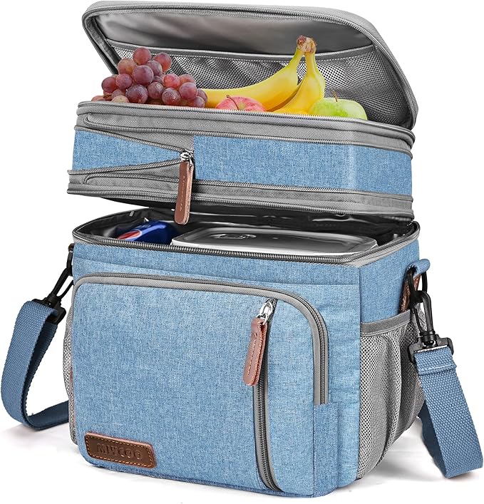 MIYCOO Lunch Bag for Women Men Double Deck Lunch Box - Leakproof Insulated Soft Large Lunch Cooler Bag, (Blue,15L)