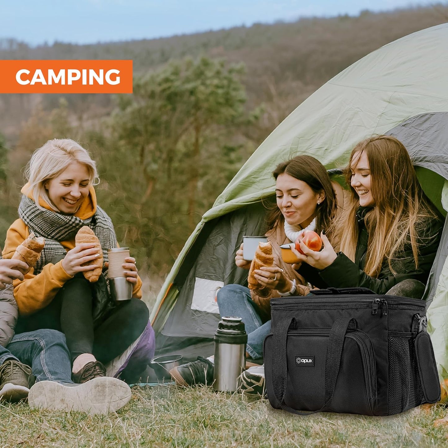 OPUX Soft Cooler Bag, Insulated Collapsible Lunch Cooler Bag for Men Work Camping Beach Travel, Portable Soft Sided Leakproof Waterproof Large Lunch Bag Box with Shoulder Strap 18 Cans, Heather Navy