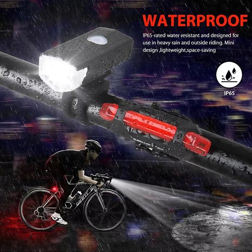 PeakTrend USB Rechargeable LED Bicycle Headlight Bike Front Rear Lamp Cycling Set Waterproof LED Bike Headlight Safety Bicycle Tail Light