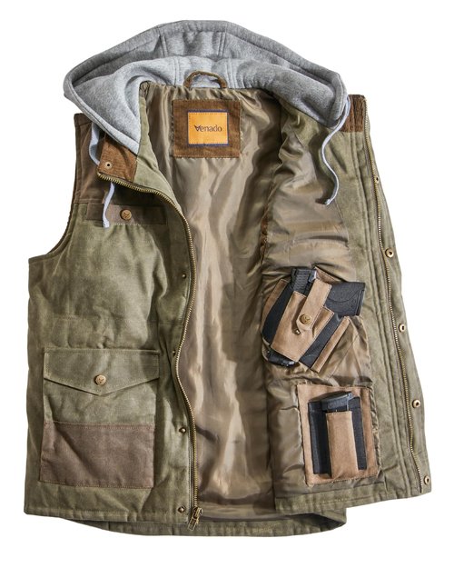 Venado Defender Concealed Carry Hooded Vest - Interior Conceal Carry Pockets (Moss, 2XL)
