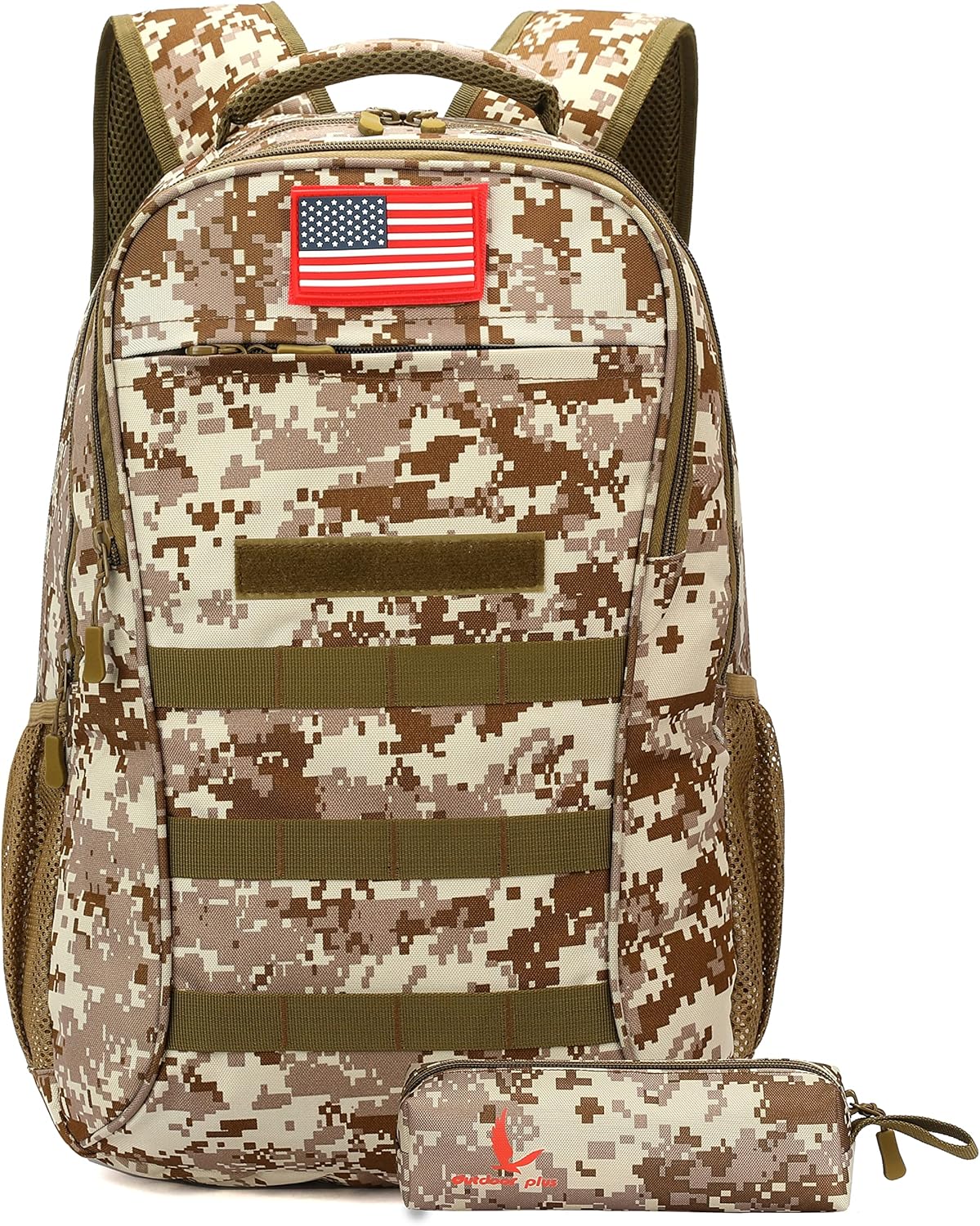 outdoor plus Camo Backpack,Military Boys Backpacks for School,40L Army Bookbag with USB Charging Port Waterproof