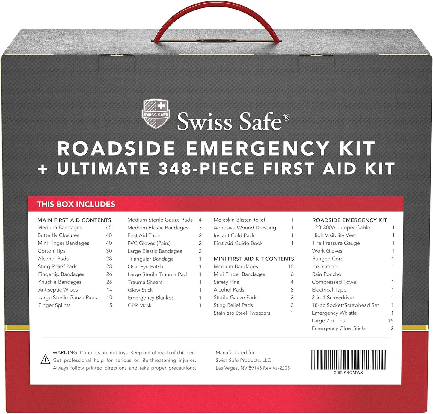 Swiss Safe 2-in-1 First Aid Kit for Car, Travel & Home, Businesses - Bonus Mini Kit for Medical Emergency Aid, Survival, Camping - 64 Piece, Travel FAK