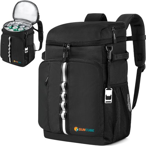SUN CUBE Cooler Backpack 33 Can, Leakproof Insulated Backpack Cooler for Men Women, Camping Cooler Backpack for Beach Travel Hiking, Waterproof Lunch Backpack, Black