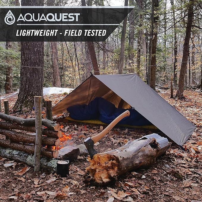 AquaQuest Safari Camping Tarp - Lightweight Durable Rain Fly - Waterproof Camping Essentials for Hiking, Backpacking & Hammock, 15 x 15 ft, Olive Drab