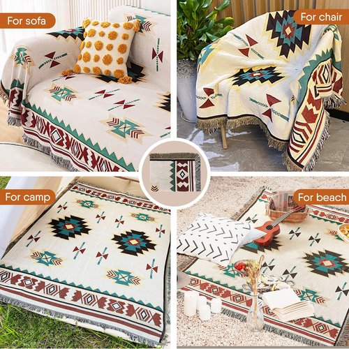 Samboo Mexican Blankets Western Home Decor, Native American Indian Woven Outdoor Throw Blanket for Couch, Bed, Camping, Soft Lightweight Durable, for Outdoor Picnic Beach, Machine Washable, 50"x60"