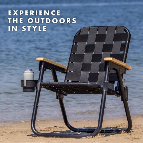 GoSports Outdoors WOVN Beach Backpack Chair - Premium Folding Camping Chair - 9 Styles Available - Black