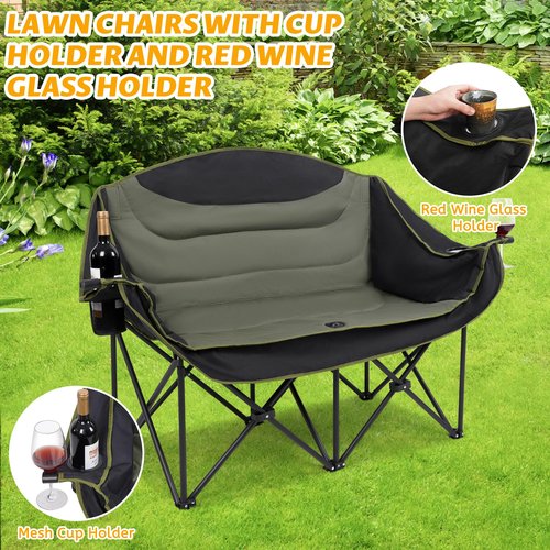 UBALANCE Double Camping Chair for Adults - Heavy Duty 650LBS Portable Camping Chairs Oversized Camping Loveseat, Folding Camping Chair for Garden Lawn Sport Picnic Beach Fishing (Green)