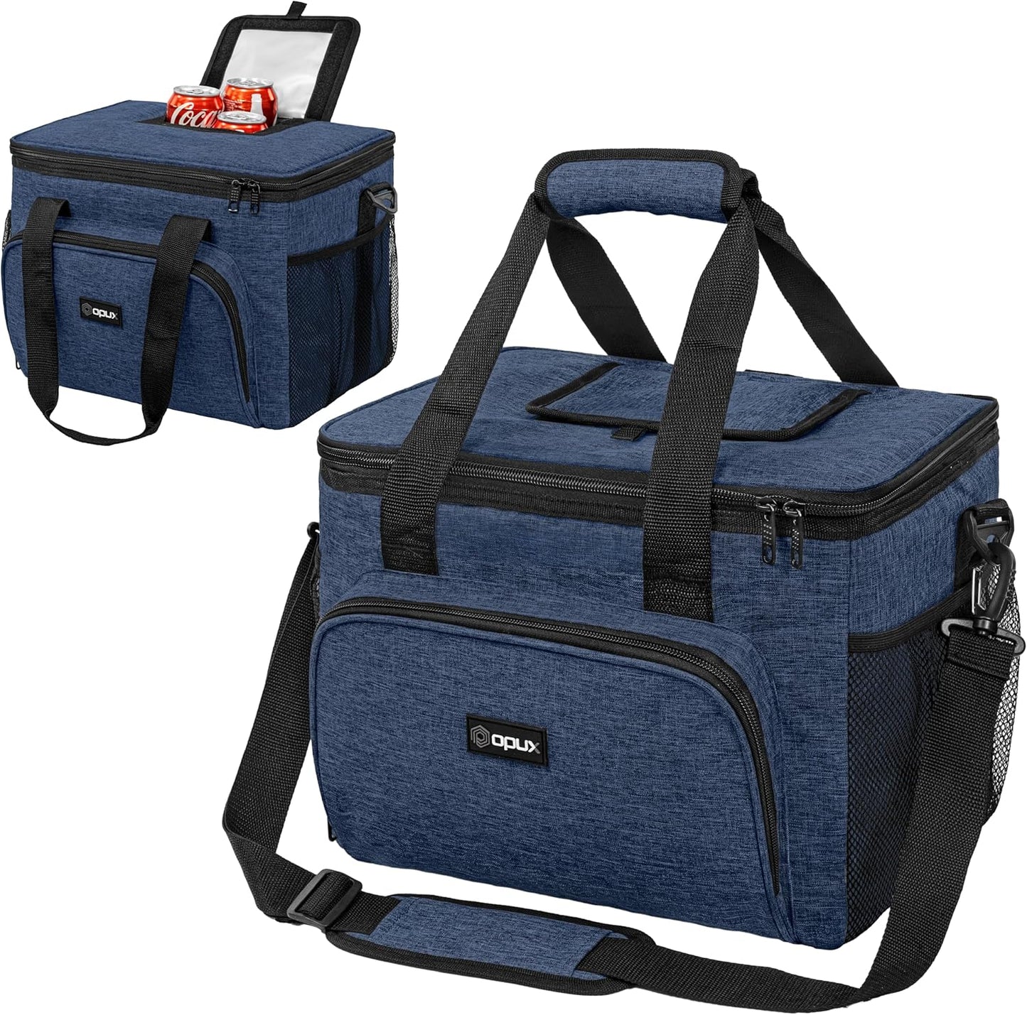 OPUX Soft Cooler Bag, Insulated Collapsible Lunch Cooler Bag for Men Work Camping Beach Travel, Portable Soft Sided Leakproof Waterproof Large Lunch Bag Box with Shoulder Strap 18 Cans, Heather Navy