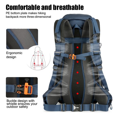 Mountain Land 40L Camping Hiking Backpack with Waterproof Rain Cover Backpacking for Treeking Outdoor Travel Pack Dark Blue