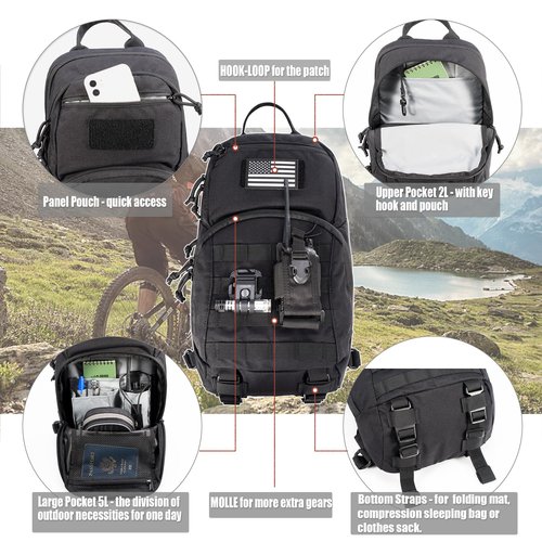 CLTAC Tactical Small Hydration Backpack 10L Molle Pack for Outdoor Hiking Gravel Cycling Mountain Biking with 2.5L Bladder