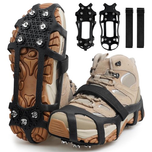 Ice Cleats Snow Traction Cleats Crampons for Shoes, Anti-Skid Overshoe 9 Studs Stainless Steel Grippers Slip-on Stretch Footwear for Walking Jogging Hiking Mountaineering Ice Snow Grips(Large)