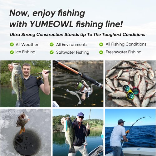YUMEOWL Fishing Line, No Stretch-Super Strong-Abrasion Resistant-Braided Line, 4 Strand, Light Green, 164YDS, 4LB, 0.05MM