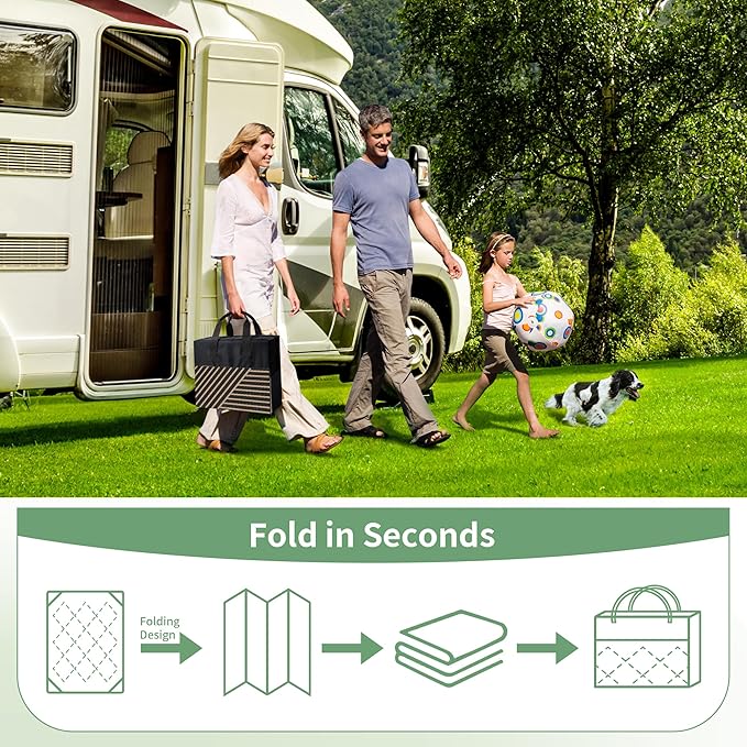 GENIMO Outdoor Rug 8'x10' for Patio Waterproof Clearance, Reversible Outdoor Plastic Straw Rug, Lightweight Carpet Camping Mat for Rv, Camper, Picnic, Balcony, Backyard, Deck, Porch, Black & Brown