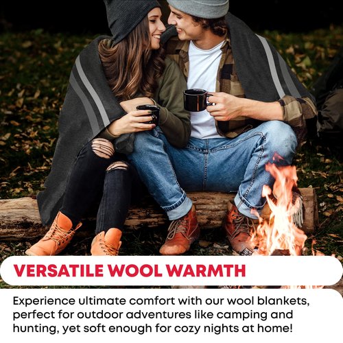 Military Wool Blanket - 95% Wool, Washable, Perfect for Outdoors, Picnics, Travel, Car & Bushcraft Emergency Blanket, 96" x 96" 6.65 lbs. - Grey with Stripes - Queen Size