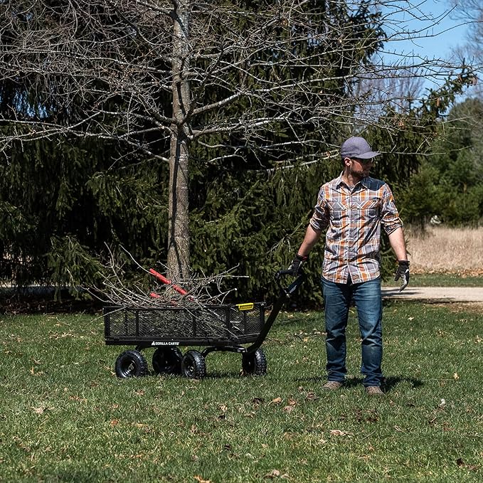 Gorilla Carts 4 Cu Ft Steel Utility Cart w/Removable Panels for Flatbed, 900 Lb Capacity