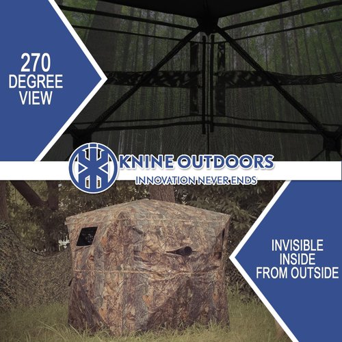 KNINE OUTDOORS Hunting Blind With Chair, 2-3 Person Pop Up Ground Blind, 270 Degree Portable Resilient Tent for Deer & Turkey Hunting