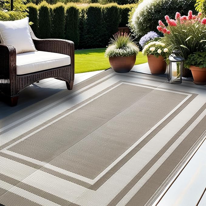 RURALITY Outdoor Rugs 5x8 for Patios Clearance,Waterproof Mats for Porch,Deck,Plastic Straw Area Rugs for Backyard,Balcony,Reversible,Geometric